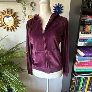 PINK Victoria Secret Size Small Deep Purple Velour Zipper front jacket missing n